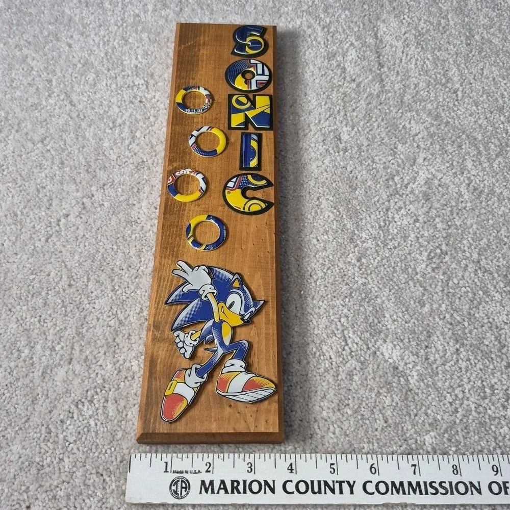Sonic The Hedgehog Wall Art Hanging Sign Recycled Materials 14x4